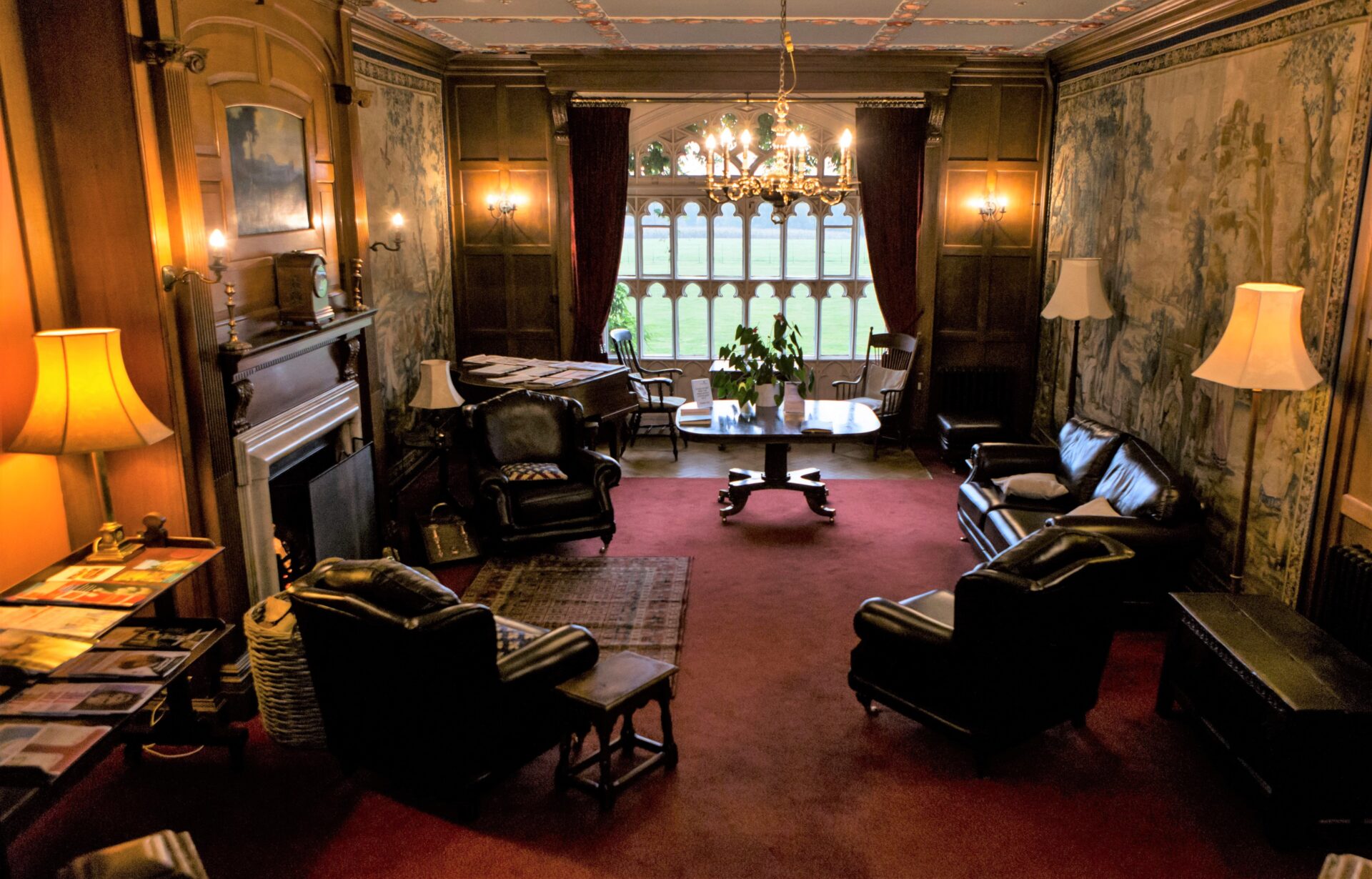 The Cumberland Lodge Tapestry Hall, featuring its iconic doors out to the Cumberland Lodge garden.