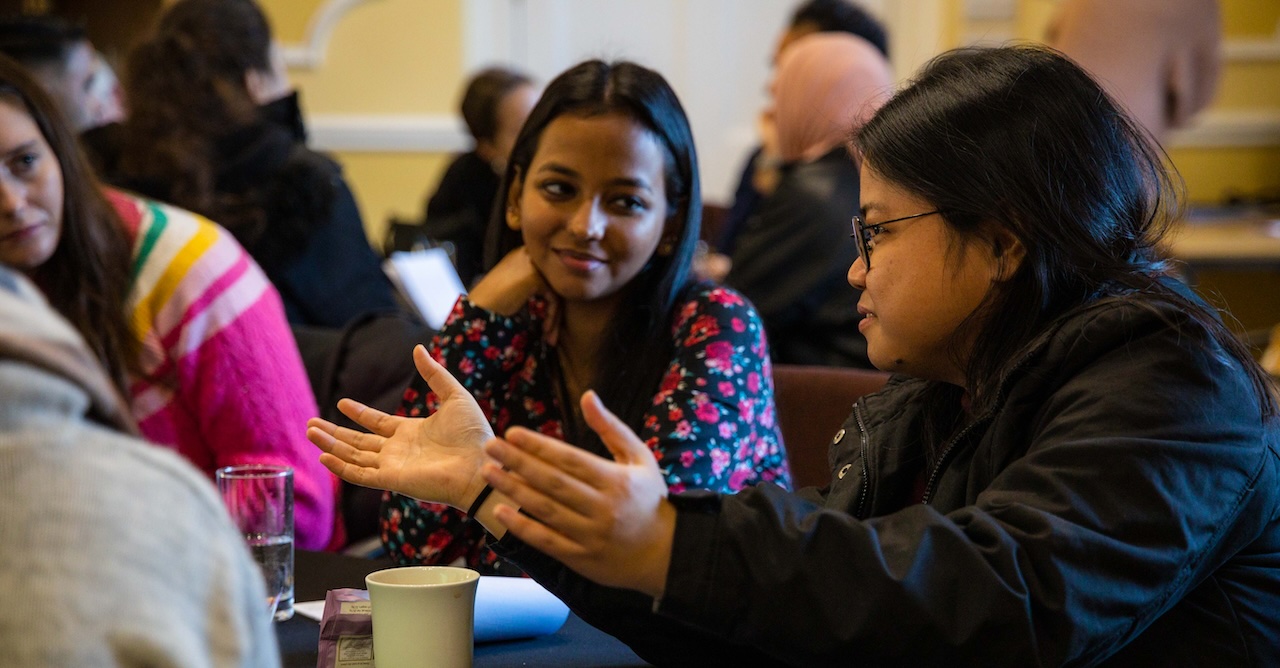 Group discussion at a Christmas conference.