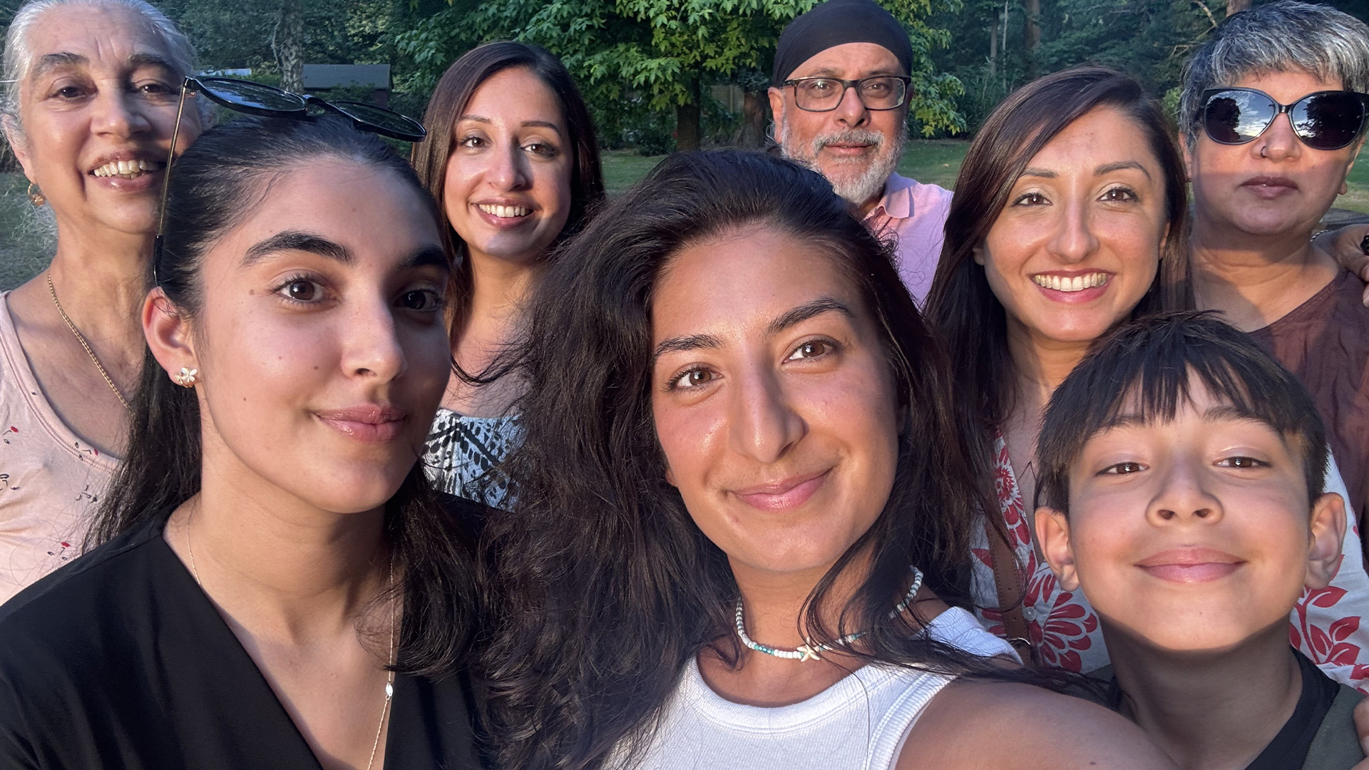 A selfie of Munny and her family, captured in the Cumberland Lodge garden to celebrate South Asian Heritage Month.