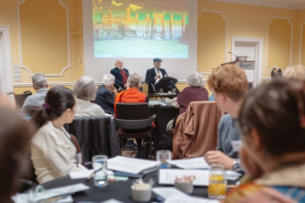 Attendees listening to Sir Stanley Wells and Paul Edmondson speak the 2025 Cumberland Lodge Shakespeare Reading Retreat