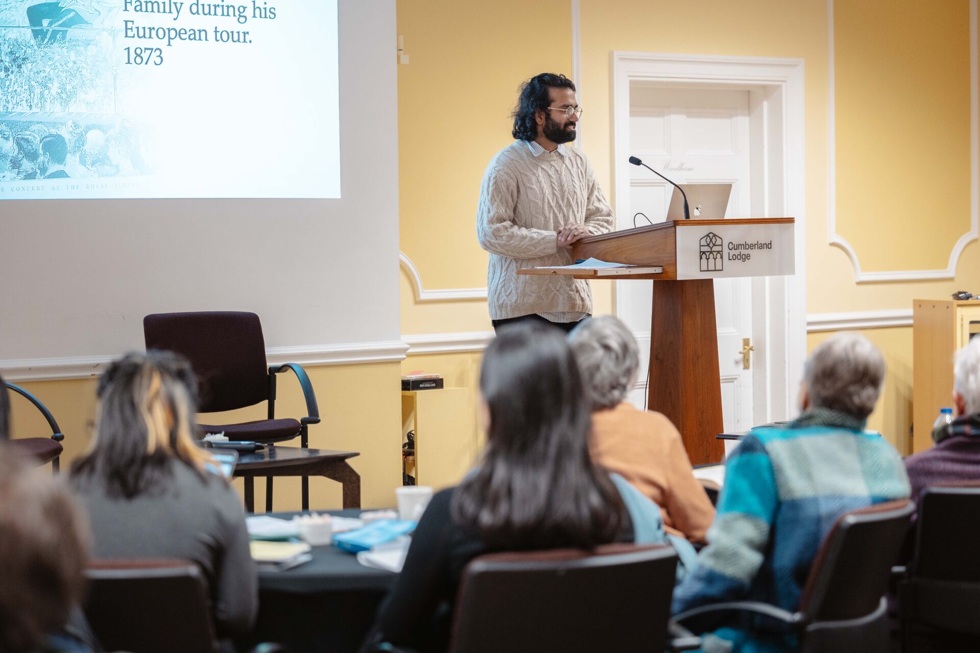 Ankur Desval Fehrani speaking at the 2025 Shakespeare Reading Retreat